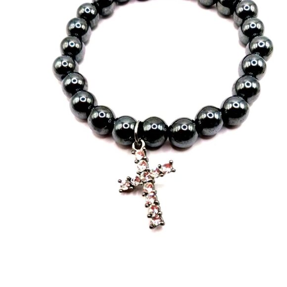 Faceted Multi Colored 8"Beaded Rhinestone Cross Bracelets Lot Of 2 - Picture 4 of 6